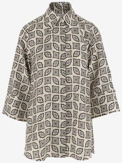 Alberto Biani Silk Shirt With Geometric Pattern In Neutral