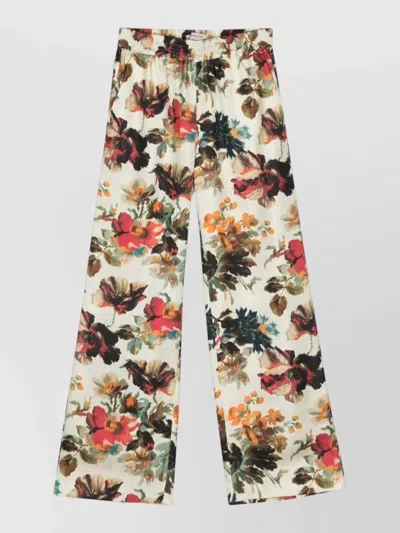 Alberto Biani Silk Trousers Wide Leg Floral Print In Multi