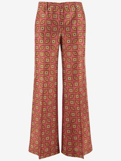 Alberto Biani Silk Trousers With Geometric Pattern In Red