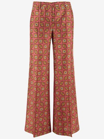Alberto Biani Silk Trousers With Geometric Pattern In Raspberry