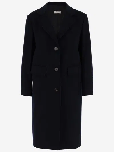 Alberto Biani Single-breasted Wool Long Coat In Blue