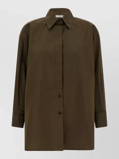 Alberto Biani Smocked Shirt Long Sleeves Collared Neck In Brown