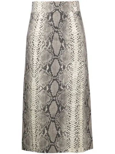 Alberto Biani Snakeskin-print High-waist Midi Skirt In Neutrals