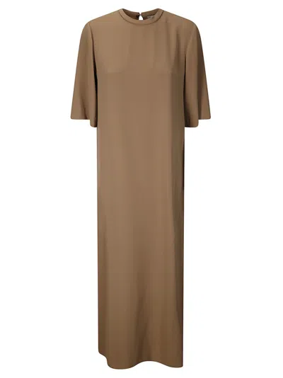 Alberto Biani Straight-line Long Dress With V-neck In Brown