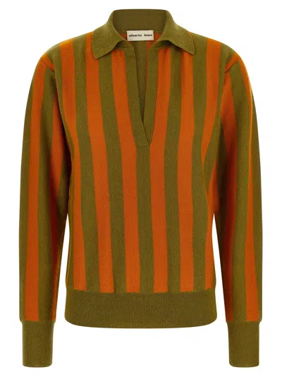 Alberto Biani Knit Polo Long Sleeve Striped Design In Green