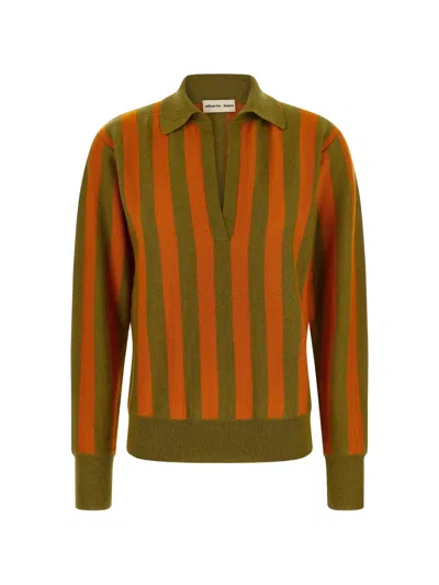 Alberto Biani Knit Polo Long Sleeve Striped Design In Green