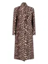 Alberto Biani Long Leopard Print Jacket With Notched Lapel In Brown