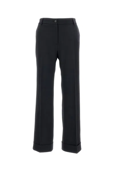 Alberto Biani Tailored Stretch Wool Trousers With Ankle-length Leg And Turned-up Hem In Black