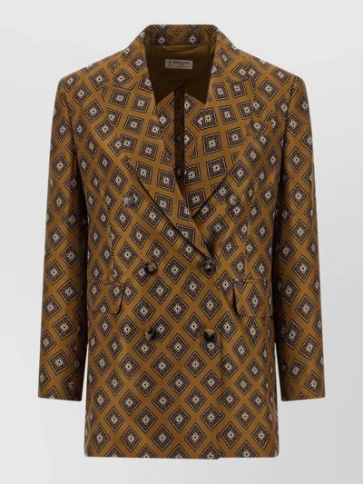 Alberto Biani Tie Motif Double Breasted Blazer Jacket In Brown