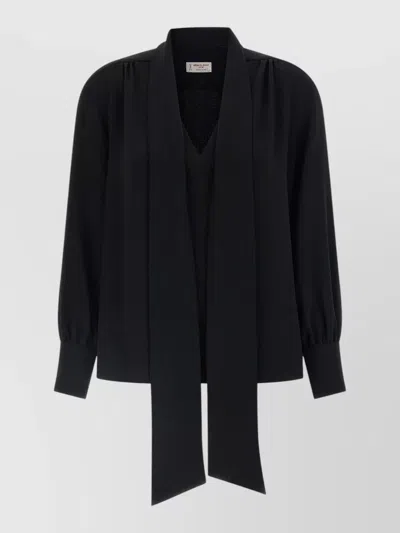 Alberto Biani Tie Neck Blouse Long Sleeves V Neckline In Black