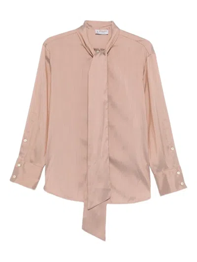 Alberto Biani Tie-neck Striped Shirt In Nude