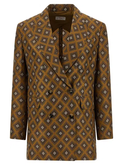 Alberto Biani Tie-print Blazer In Brown