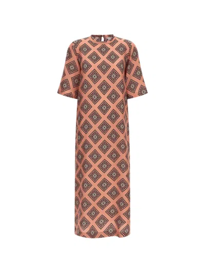 Alberto Biani Tie Print Midi Dress Short Sleeves In Orange