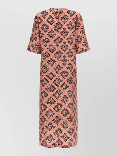 Alberto Biani Tie Print Midi Dress Short Sleeves In Orange