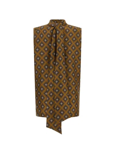 Alberto Biani Geometric Draped Sleeveless High Neck Top In Brown