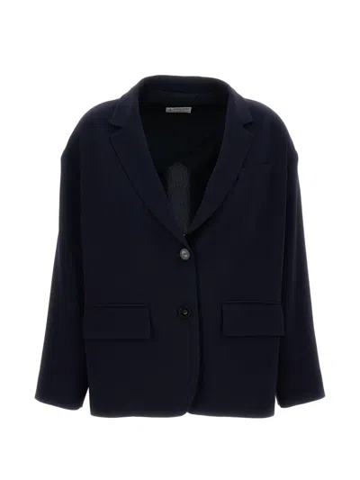 Alberto Biani Single Breasted Blazer Jacket Dropped Shoulders In Blue