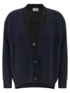 Alberto Biani Two-tone Cashmere Cardigan With V-neck In Blue