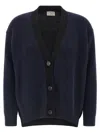 Alberto Biani Two-tone Cashmere Cardigan With V-neck In Blue