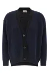 Alberto Biani Two-tone Cashmere Cardigan With V-neck In Blue