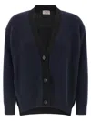 Alberto Biani Two-tone Cashmere Cardigan With V-neck In Blue
