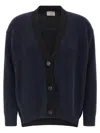 Alberto Biani Two-tone Cashmere Cardigan With V-neck In Blue