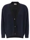 Alberto Biani Two-tone Cashmere Cardigan With V-neck In Blue