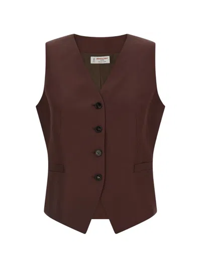 Alberto Biani Viscose Linen V Neck Tailored Vest In Burgundy