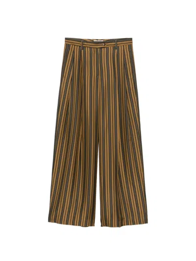 Alberto Biani Silk Trousers Wide Leg Striped Tailoring In Multi
