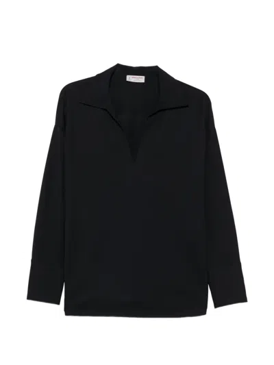 Alberto Biani Virgin Wool Long-sleeve Blouse In Black