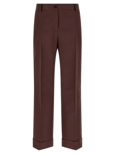 Alberto Biani Brown Straight Flat Front Pant In Burgundy