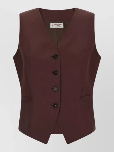 Alberto Biani Viscose Linen V Neck Tailored Vest In Burgundy