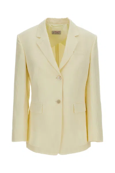 Alberto Biani White Linen-blend Single-breasted Blazer In Yellow