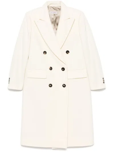 Alberto Biani White Wool Double-breasted Coat In Animal Print