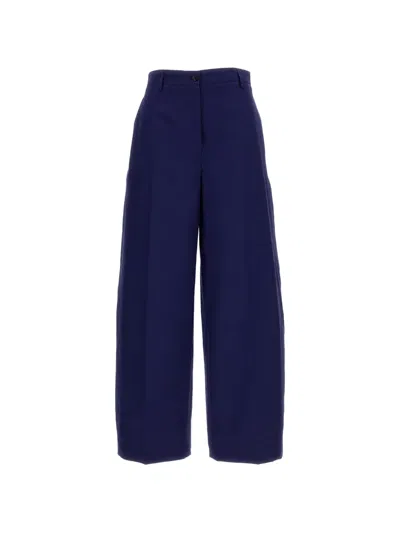 Alberto Biani Wide-leg Cotton Trousers In Blue