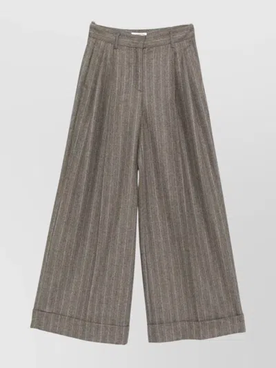 Alberto Biani Wide Leg Striped Trousers Pleated Front In Neutral