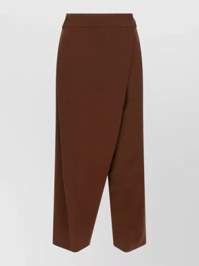 Alberto Biani Wool Asymmetric Wrap Cropped Wide-leg Trousers In Brown