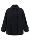 Alberto Biani Wool Coat With Wide Sleeves And Front Pockets In Blue