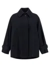 Alberto Biani Wool Coat With Wide Sleeves And Front Pockets In Blue