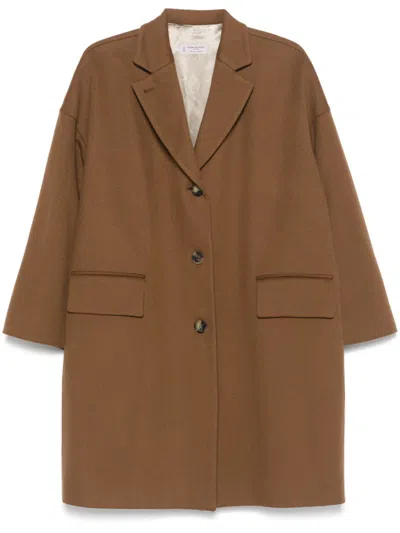Alberto Biani Wool Coat In Brown