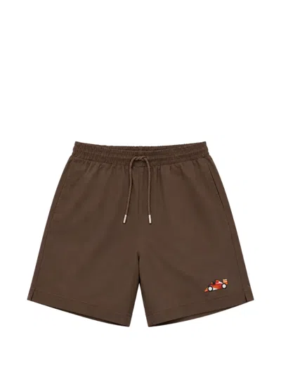 Alberto Bresci Embroidered-motif Drawstring Shorts In Brown