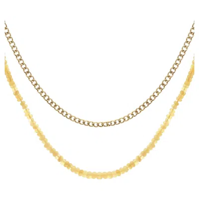 Pre-owned Alberto Double Strand Opal Bead And Curb Chain Necklace In 14k Yellow Gold