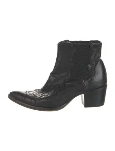 Pre-owned Alberto Fasciani Leather Patterned Western Boots In Black