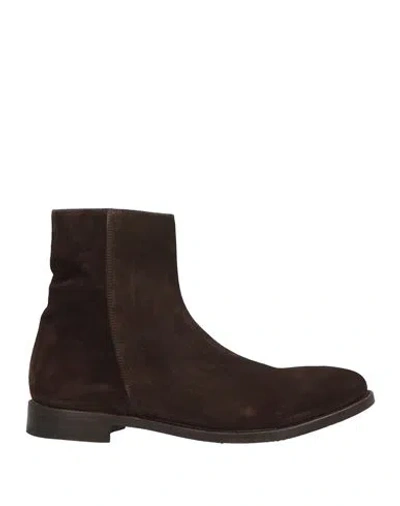 Alberto Fasciani Man Ankle Boots Chocolate Brown Size 9 Leather In Animal Print