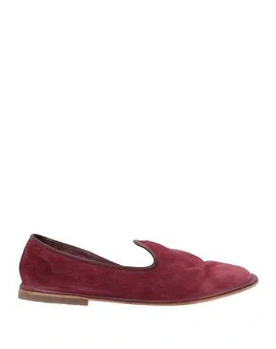Alberto Fasciani Man Loafers Plum Size 10 Leather In Burgundy