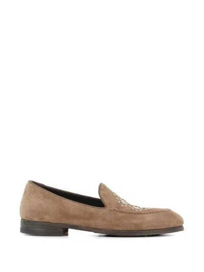 Alberto Fasciani Studded Suede Loafers In Neutral