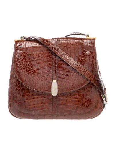 Pre-owned Alberto Fermani Embossed Leather Shoulder Bag In Brown