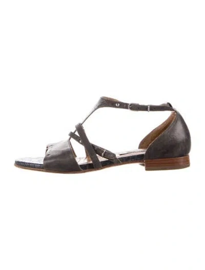 Pre-owned Alberto Fermani Leather Animal Print Sandals In Grey