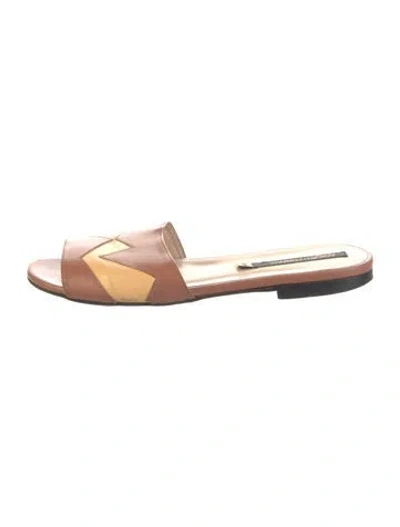 Pre-owned Alberto Fermani Leather Colorblock Pattern Slides In Brown