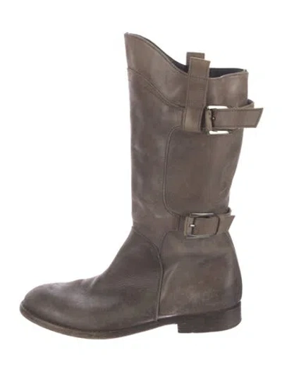 Pre-owned Alberto Fermani Leather Moto Boots In Gray