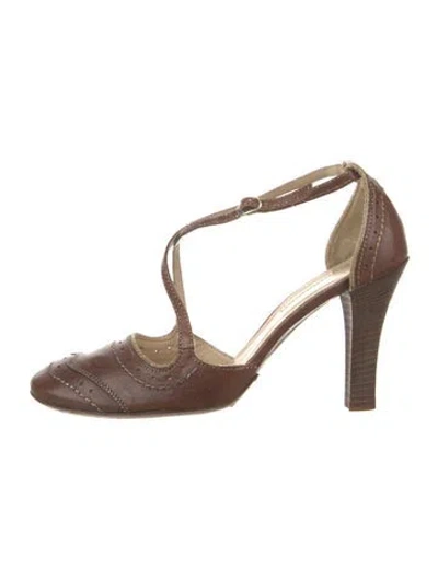 Pre-owned Alberto Fermani Leather T-strap Pumps In Brown